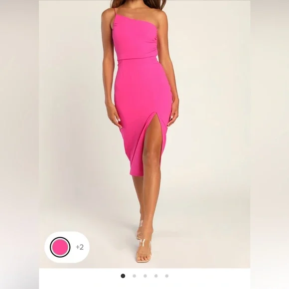 LuLus Elegant Allure Hot Pink One-Shoulder Sleeveless Midi Dress